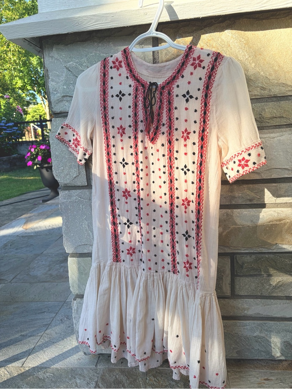 Paul & Joe Sister Blush Sand Boho Linen Embroidered Dress